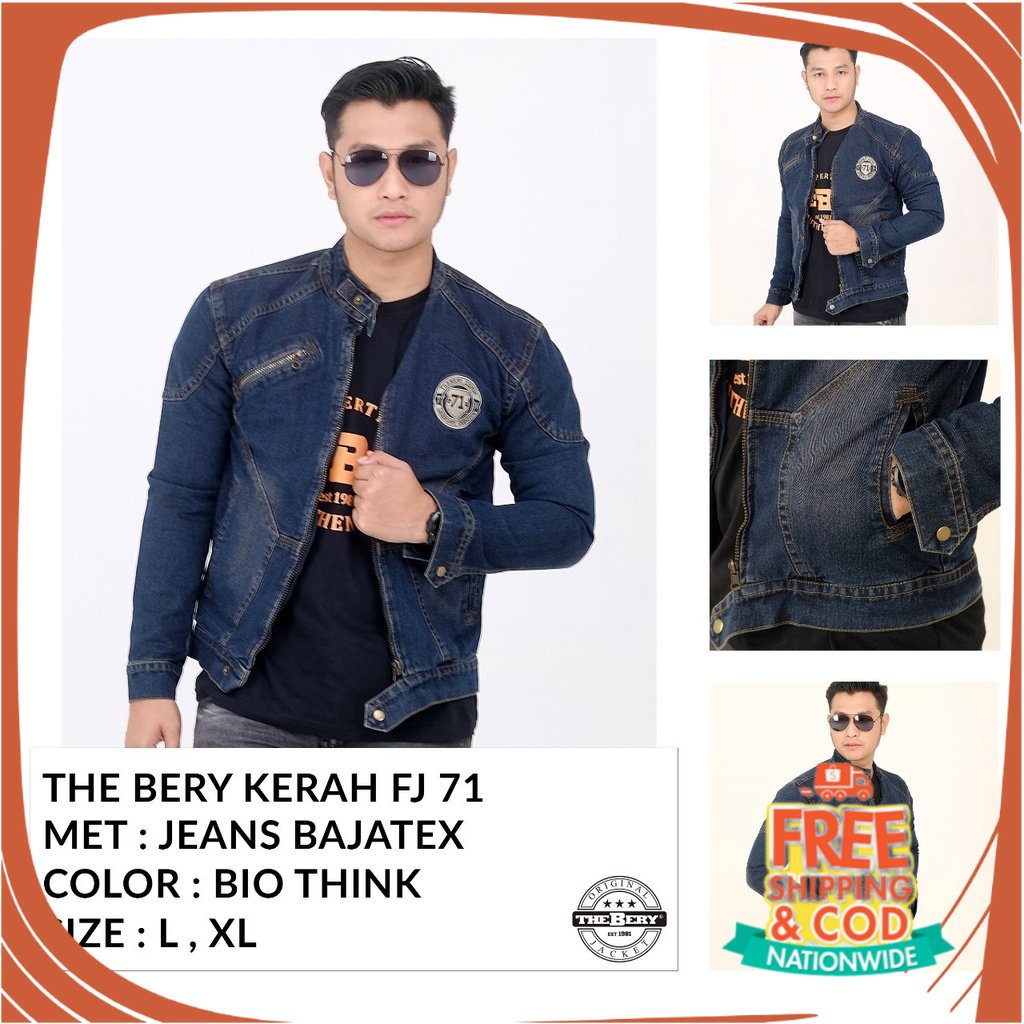 JAKET JEANS NEW BREND DENIM UNISEX/ TERLARIS JAKET JEANS PRIA TB BOMBER KERAH 71 ORIGINAL THE BERY /