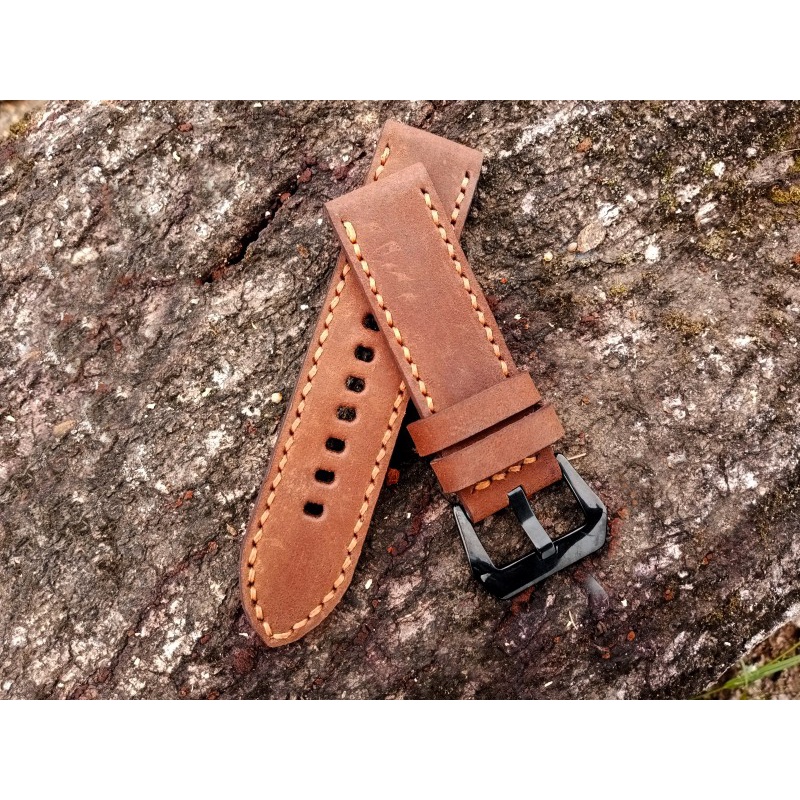 Tali Jam Tangan Kulit Sapi Crazy Horse Coklat tebal 4mm Bargaransi