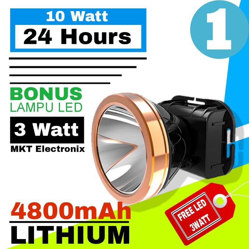 SENTER KEPALA LUBY L-2830L 10 WATT / 4800mAh / 24 Hours / HEAD LAMP WATER RESISTANT/ Senter Kepala
