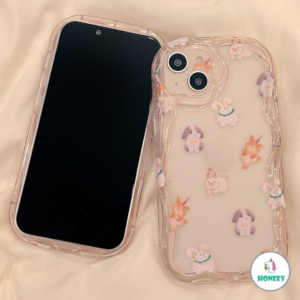 Girly Pinkish Casing Ponsel Kelinci Layar Penuh Kompatibel Untuk iPhone 14 Pro Max13 12 11 Pro Max Shockproof Cairan Lembut Silicon Penutup Belakang