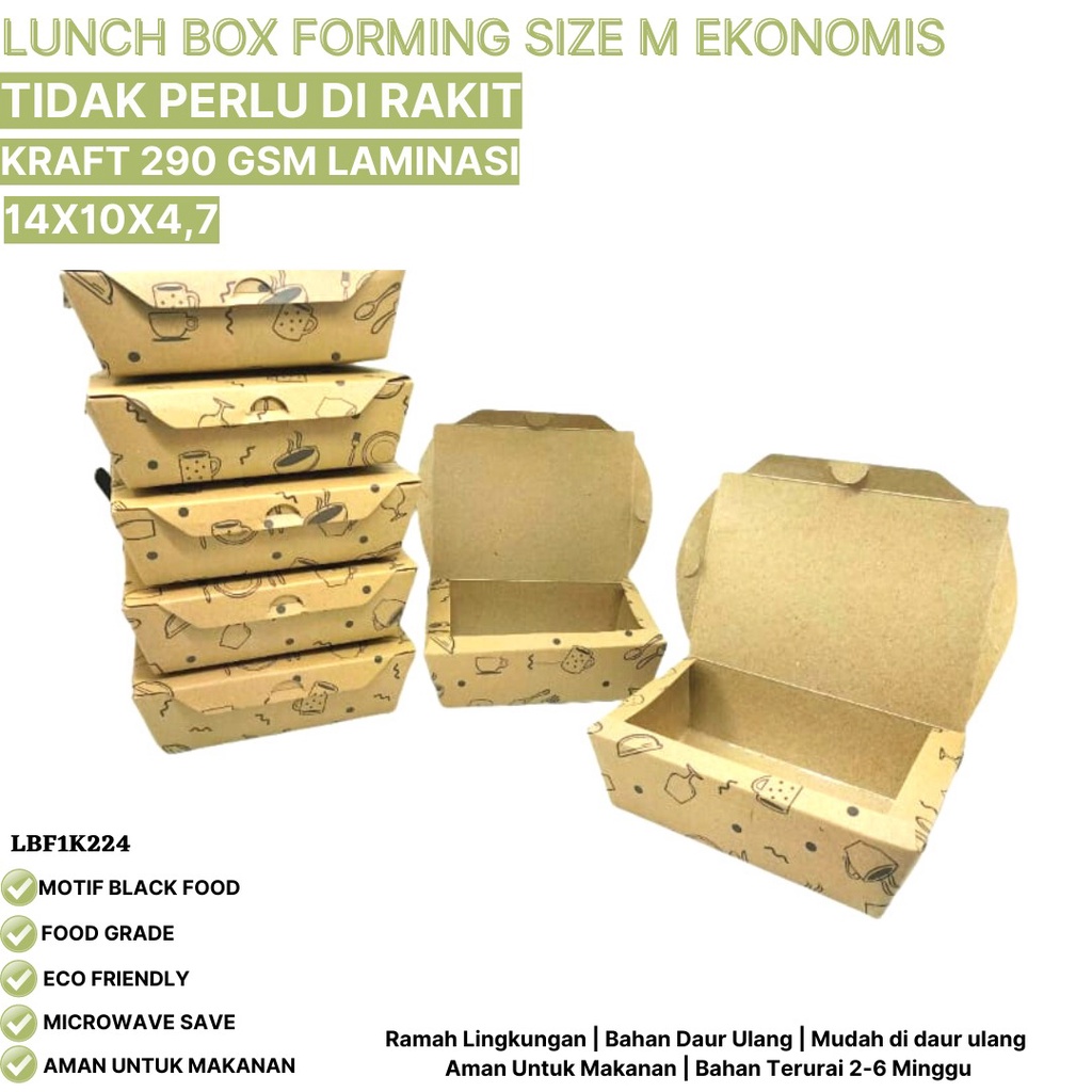 Lunch Box Sudah Bentuk Tidak Perlu Dirakit  (LBF1K224-14X10X4.7 Cm)