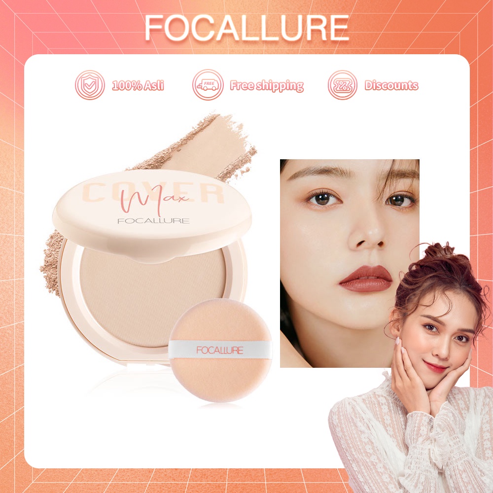 [BPOM] FOCALLURE Oil-Control Bedak Padat Fine Power Bedak Padat Glowing Tahan Air Dan Tahan Lama  Bedak Padat Fine Power