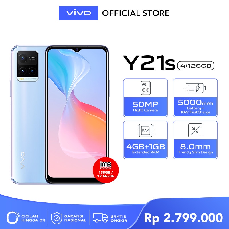 vivo Y21s [4GB/128GB] RAM 4GB ROM 128GB Pearl White