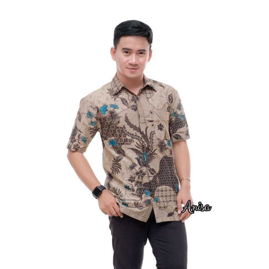 GROSIR BATIK HEM PRIA LENGAN PENDEK MOTIF SEKAR JAGAD