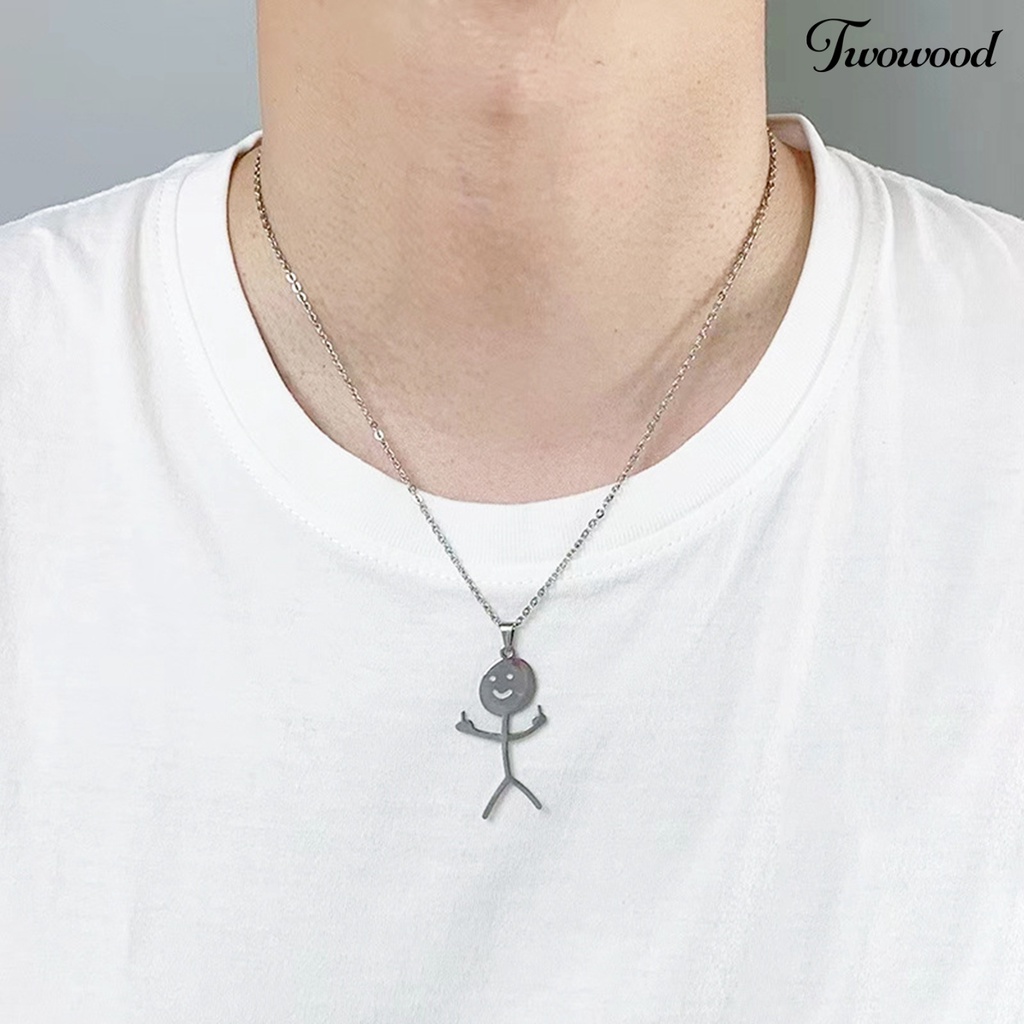 Twowood Liontin Kalung Geometris Mengkilap Gloss Kepribadian Sederhana Electroplating Dress Up Stainless Steel Pria Wanita Lucu Doodle Rantai Kalung Perhiasan Aksesori Fashion