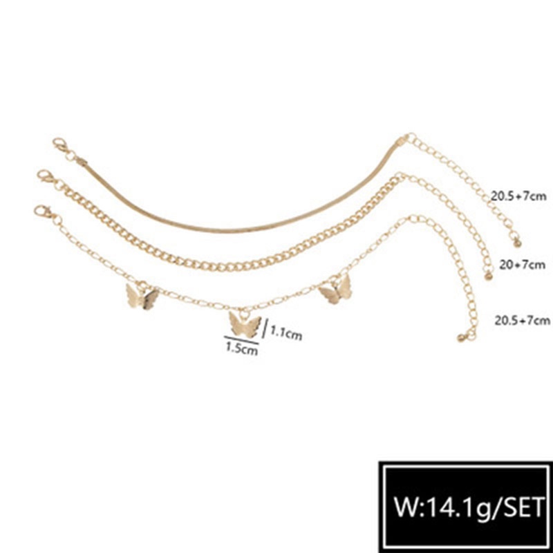 3 Pcs/Set Retro Kupu-Kupu Gelang Kaki Set Korea Multilayer Emas Wanita Gadis Perhiasan Aksesoris Hadiah
