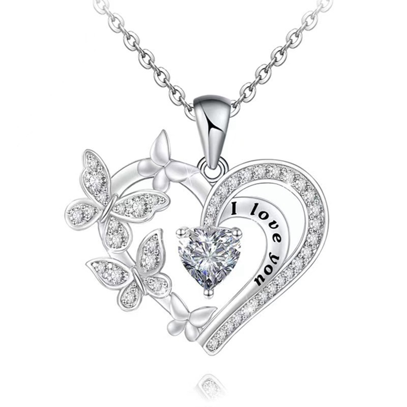 Fashion Wanita Zirkon Kupu-Kupu Kalung Jantung Liontin Pertunangan Kalung Untuk Wanita Perhiasan Hewan Hadiah Ulang Tahun Anniversary