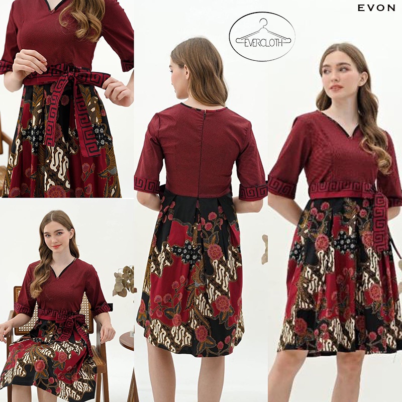 Evercloth Evon Dress Batik Wanita Dress Wanita Lengan Panjang Batik Couple Seragam