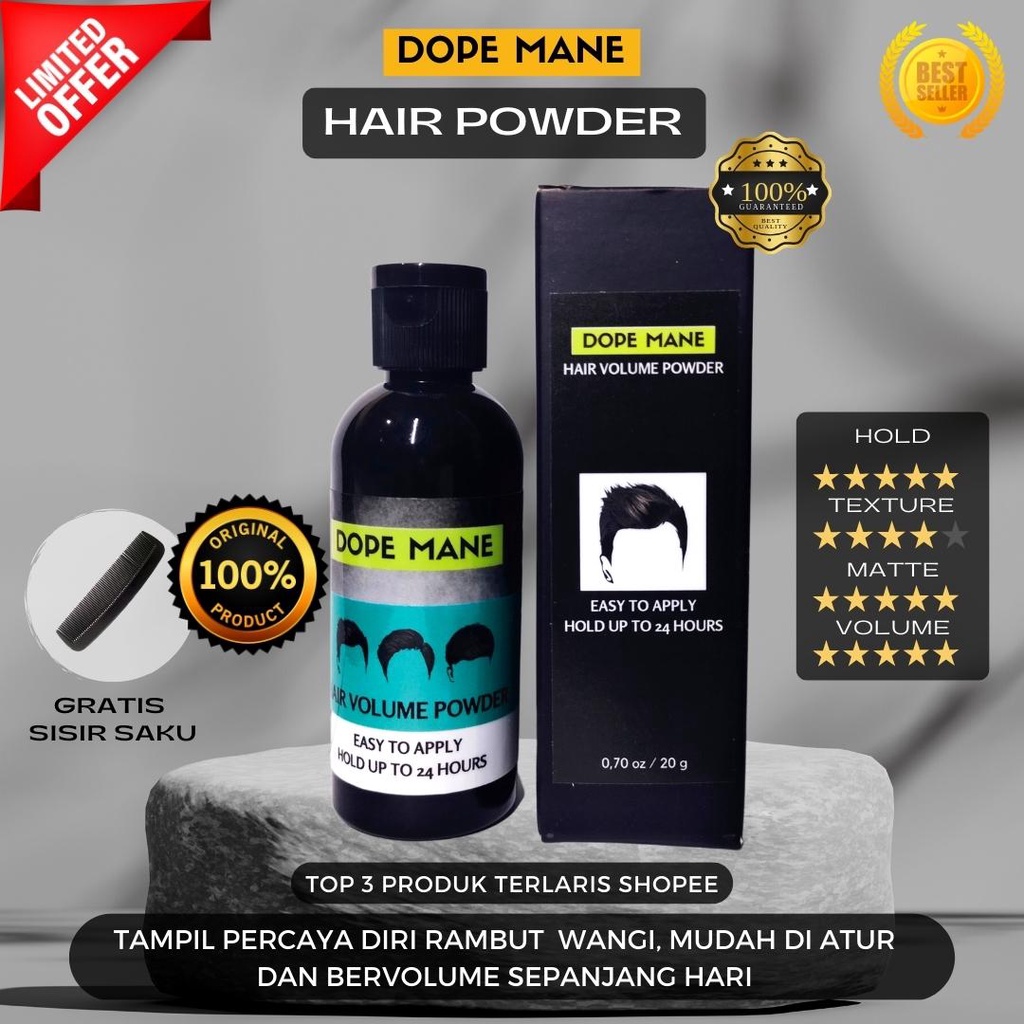 Hair Powder &amp; Sea Salt Spray Dope Mane + Gratis sisir saku