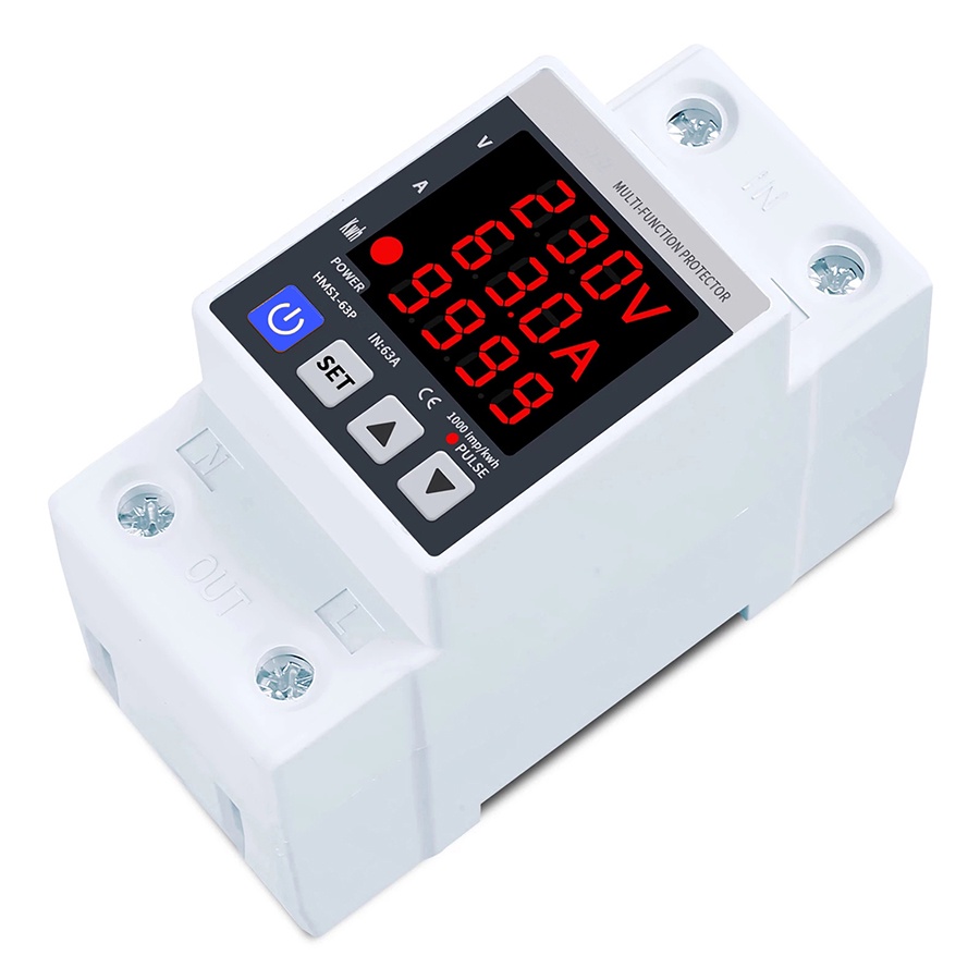 Din Rail Adjustable 3IN1 Over Under Voltage Current Protection 2P 63A 230V