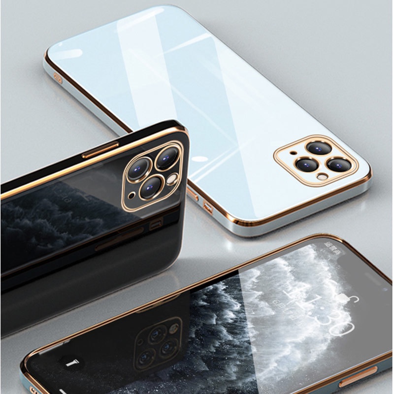 IPHONE Deluxe Fashion Warna Solid Tepi Lurus Electroplating Peri Soft Case Untuk Iphone14 13 12 11 Pro Max X XS Max XR 7 8 Plus Shockproof Penutup Belakang