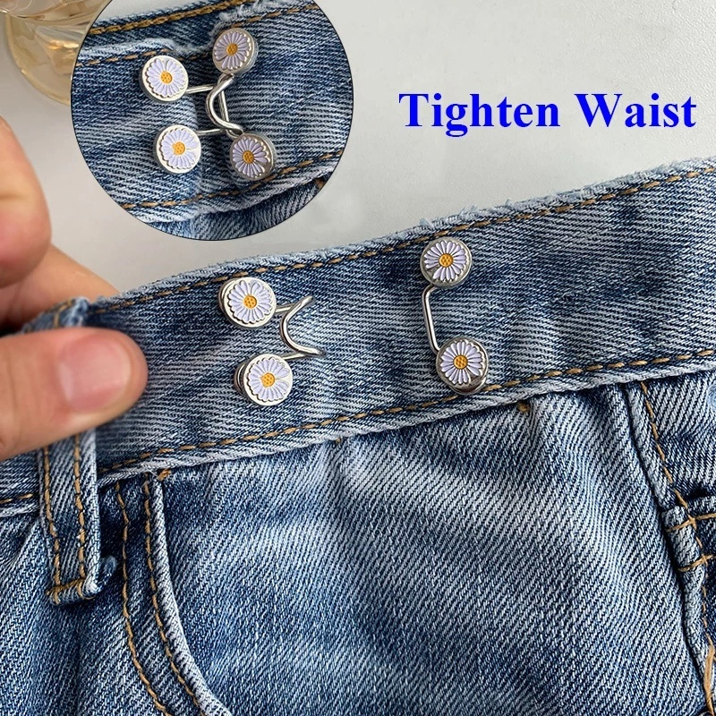 Diy Invisible Adjustable Metal Button/Bros Pinggang Mengencangkan Wanita/Kreatif Daisy Detachable Jeans Buttons