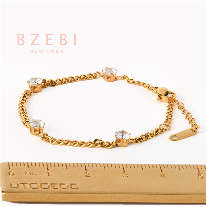 Bzebi Gelang Charm Titanium Steel Emas 18k Dengan Berlian, Anti Karat, Aksesoris Fashion Wanita, Perhiasan Gaya Korea, Hadiah Ulang Tahun Dengan Kotak Eksklusif 1137b