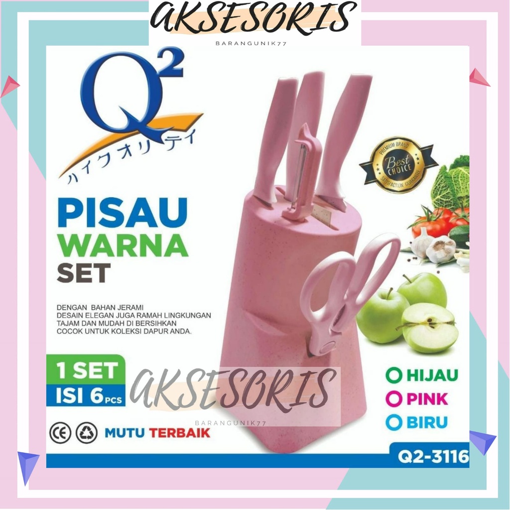 PISAU SET Q2-3116 / PISAU WARNA SET ISI 6PCS Q2-3116 / PISAU SET 5 IN1 / KNIFE SET 6IN1 DENGAN WADAH / PISAU SET DAPUR / PISAU SET Q2 MURAH / PISAU JERAMI GANDUM / PISAU Q2-3116 MURAH / PISAU SET 5IN1 KERAMIK