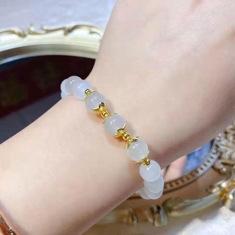 Gelang Moonstone Bentuk Lingkaran | Gelang Manik-Manik Kristal | Aksesoris Wanita | Sendok Garpu Bahan Stainless Steel