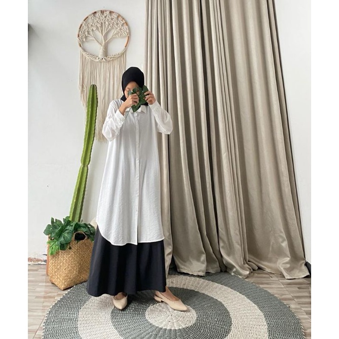 Tunik Pololinen Polos Full Kancing Panjang 100 cm