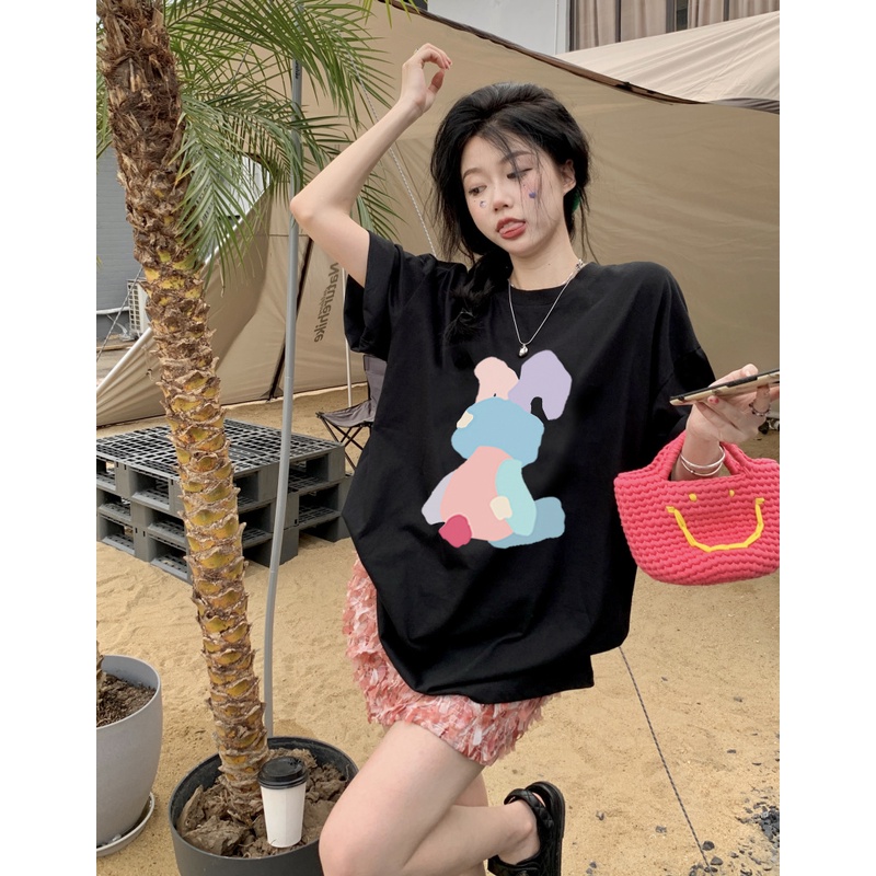 EUNII T-shirt Lengan Pendek Cartoon Colorful Bear Korean Style/Kaos Atasan Wanita/Baju Kaus Oversize Wanita/Kaos Wanita