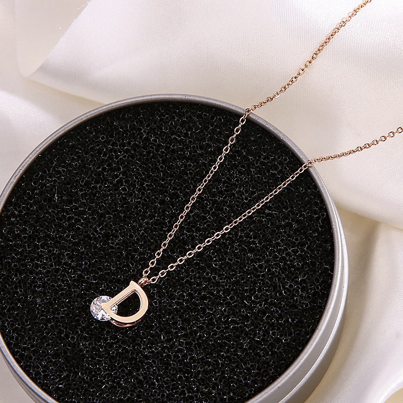 Kalung Desain Huruf D | Set Anting Gantung + Kalung Rantai Dengan Liontin Bunga Untuk Wanita | Rose Gold 18k | Sendok Garpu Bahan Stainless Steel | Aksesoris Bahan Titanium Steel