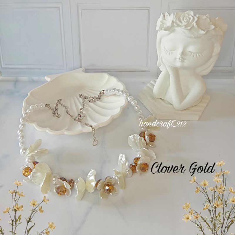 Clover Pearl Necklace Beads / Kalung Manik Crystal / Kalung Wisuda / Kalung Kondangan