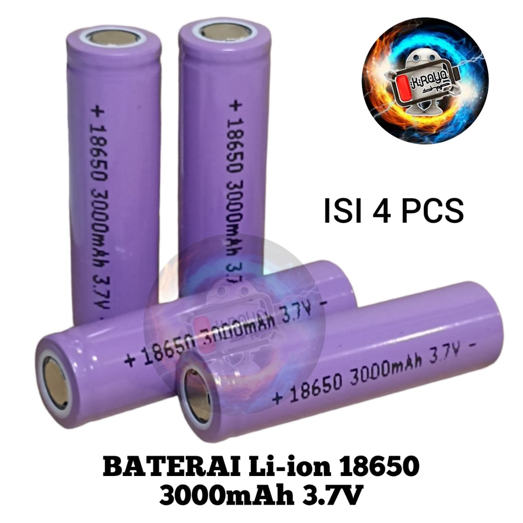 Baterai 18650 Li-ION 3.7V - 3000mAh  Warna UNGU Paket 4pcs Flat Top