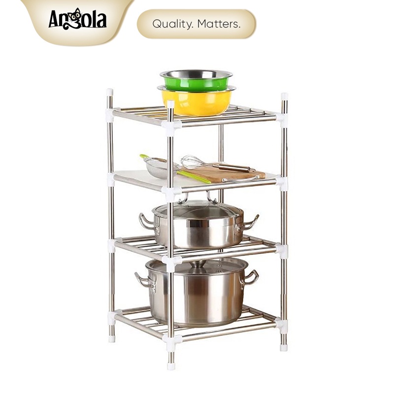 Ready  [COD] Angola Rak Dapur E15/E26 Rak Kamar Mandi Tempat Panci Rak Penyimpanan Rak Peralatan