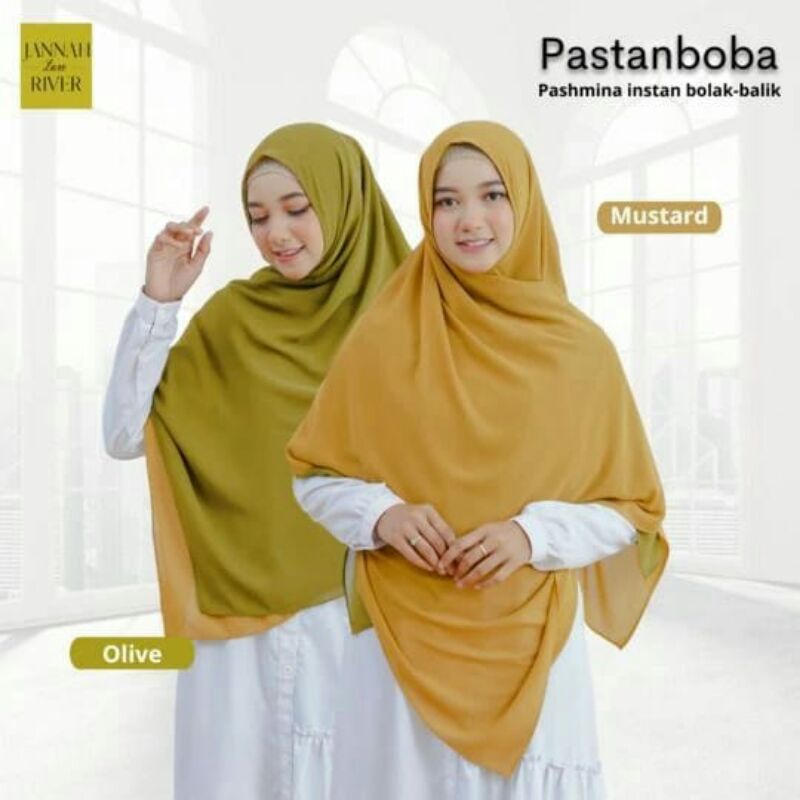 Phasmina Instan 2 Warna Bolak-balik Olive-Mustrad || Jilbab Instan Kekinian Ori Jannah River || Past