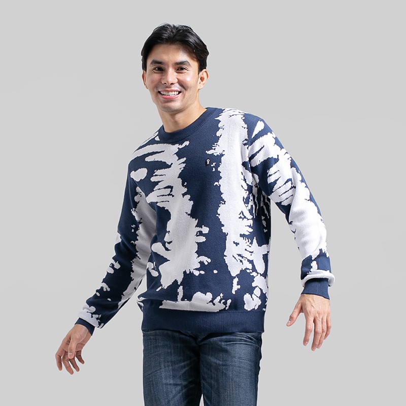 Greenlight Original Jaket Sweater Rajut 100% Cotton Katun Round Neck Pria Biru 090822