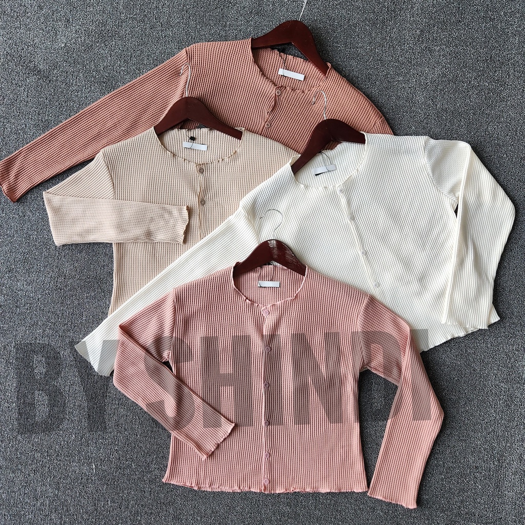 Cardigan Crop Top Rajut / Crdigan Rajut Wafle  Crop Top Lengan Panjang / Crop Top Kriwil