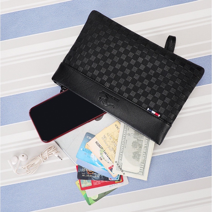 Clutch Bag Handbag Kulit Motif Kotak Pria Wanita Premium