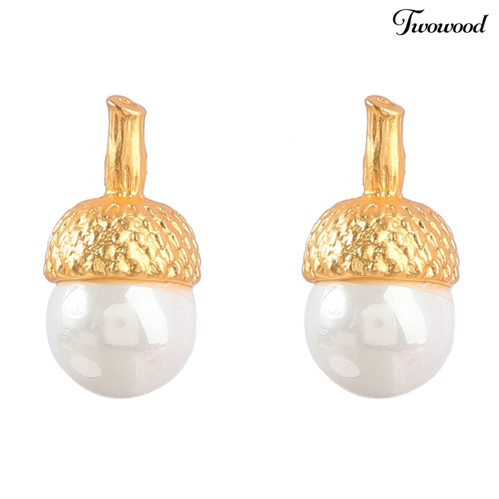 Twowood 1pasang Anting Pejantan Mutiara Imitasi High Gloss Electroplating Geometris Tahan Aus Dekorasi Hypoallergenic Fashion Wanita Liontin Anting Perhiasan Fashion