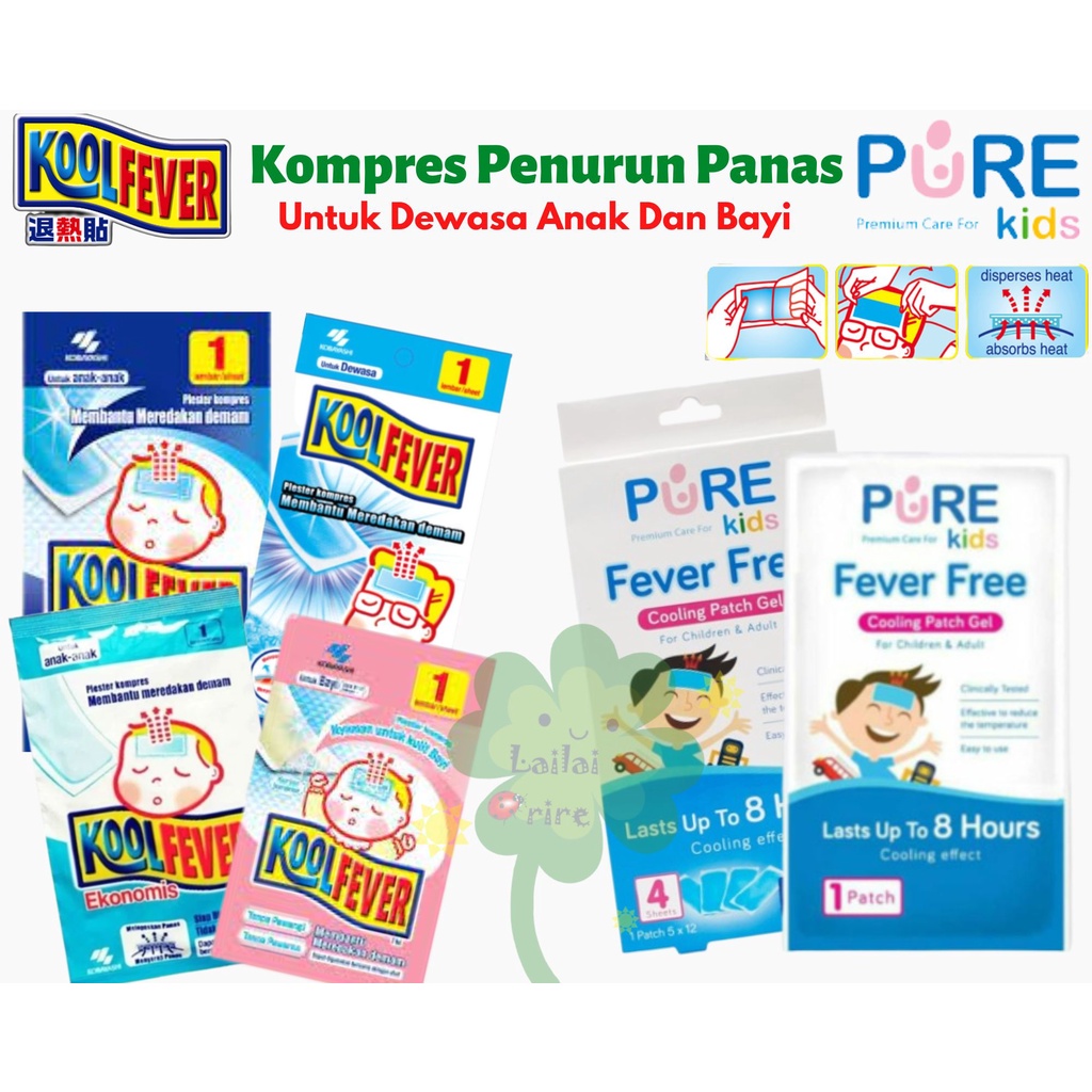 KOOLFEVER Kool fever Kompres Penurun Demam Cooling Patch Bayi Anak Dewasa / PUREKIDS Pure Kids Fever Free 1 Patch (1 Lembar) / 1 Box (4 Lembar)  - Plester Penurun Panas