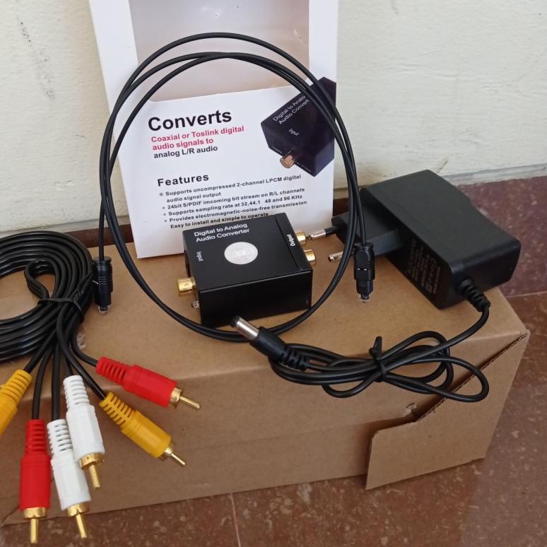➯ PAKET Converter Optik Audio to RCA + Kabel Optic Toslink dan Kabel RCA 3 to 3 untuk TV Ke Speaker 