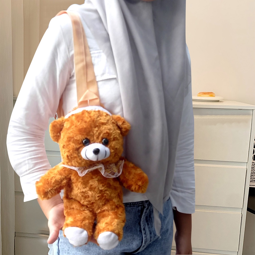 Tas Ransel Boneka Lucu Lembut Beruang Teddy bear Bulu Korea