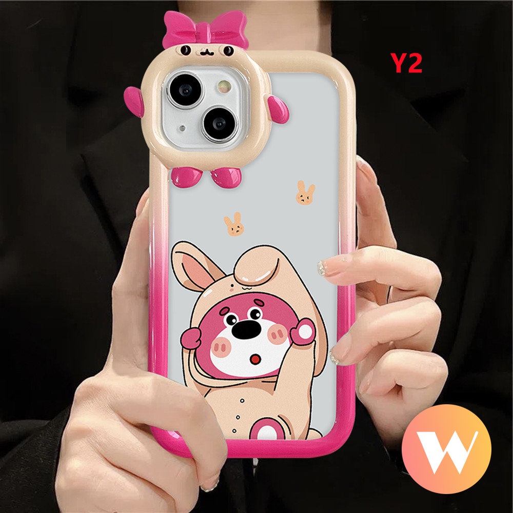 IPHONE 3d Bow-knot Little Monster Lens Soft Tpu Case Kompatibel Untuk Iphone11 13 12 14 Pro Max XR 78 6s 14 6 Plus X XS Max SE 2020 Cute Strawberry Bear Manyo Winnie The Pooh Cover