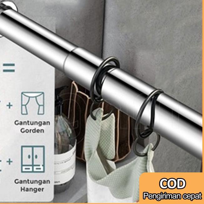 ☈ (COD)Tiang Gorden Fleksibel Jemuran Baju Tiang Jemuran Portable Besi Gorden Rel Hordeng Gantungan 