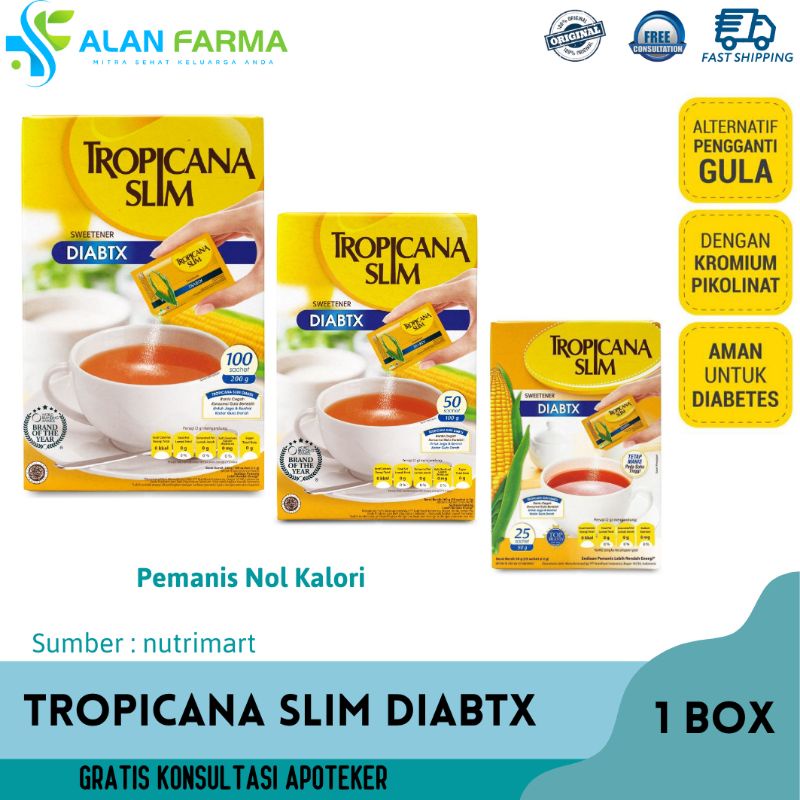 

Tropicana Slim Diabtx isi 25 | Gula Pengganti untuk Jaga / Kontrol Gula Darah | Tropicana Slim Diabtx isi 50 | Tropicana Slim Diabtx isi 100 | Gula Jagung | Tropicana Slim Sweetener Diabtx | Gula Nol Kalori