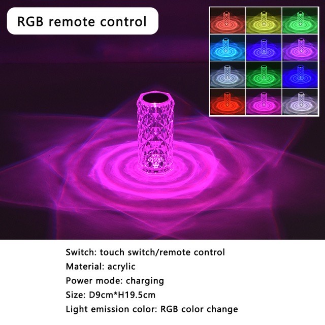 ☀ACCBAYI.ID☀ ACC0098 Lampu Meja Kristal LED Rose Diamond Table Lamp 3/16 Colors Lampu Hias Dekorasi