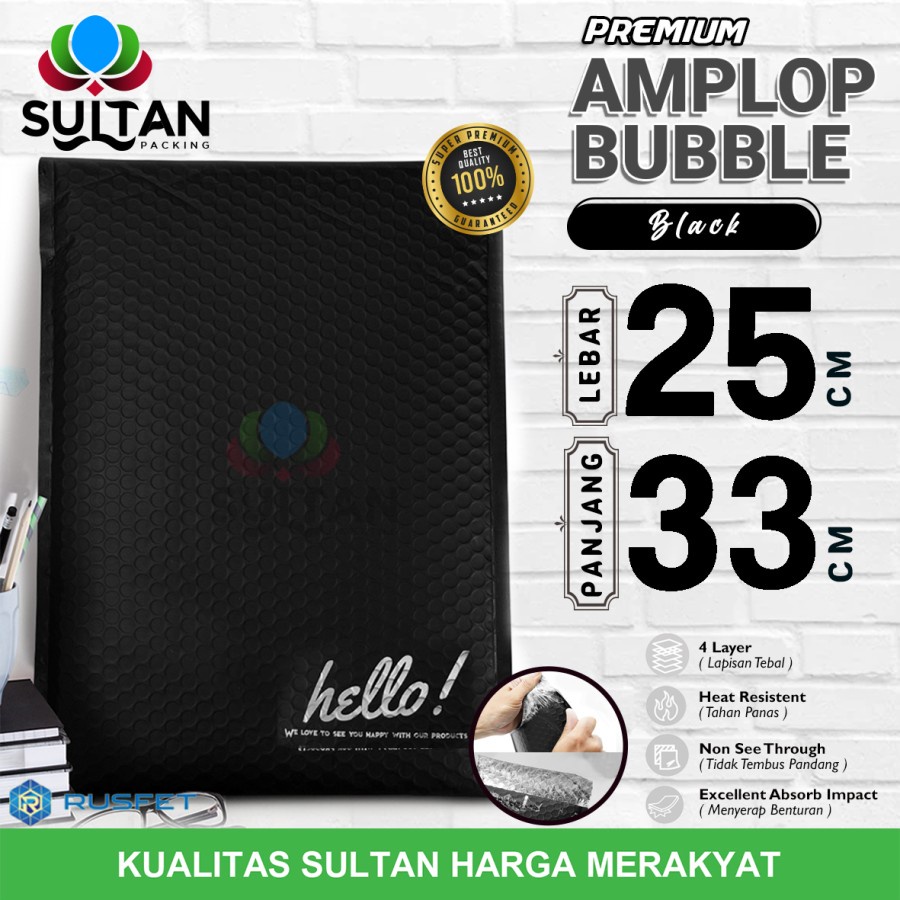 

AMPLOP BUBBLE MAILER BLACK 25X33CM WRAP ENVELOPE RUFSET SATUAN PREMIUM