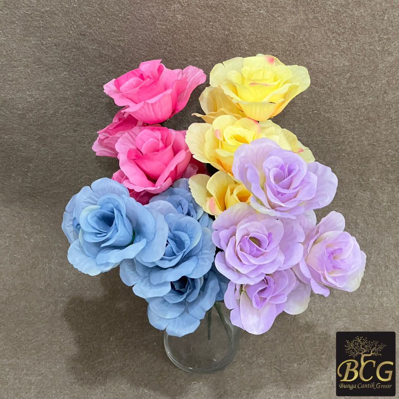Bunga Mawar Rose Premium Asia X5 (Lusinan) Bunga Artificial Plastik Bunga Grosir Dekorasi