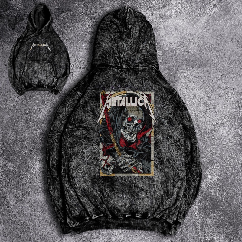 Hoodie Pria Sandwash Metal Terbaru Hits Nirvana Giutar Washed Grey Keren Kekinian