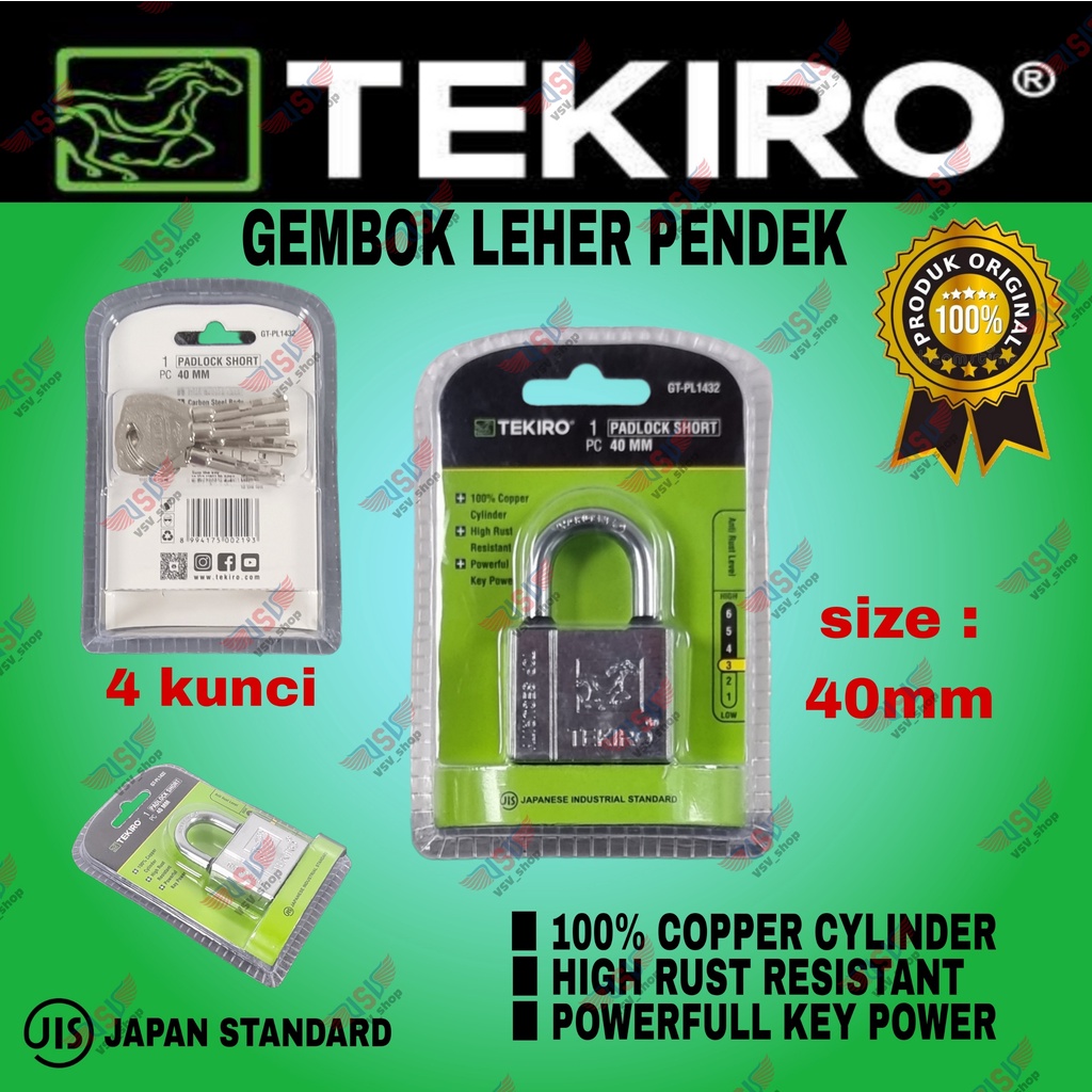 TEKIRO Gembok Leher Pendek 40mm Kunci Gembok Rumah Anti Maling Anti karat