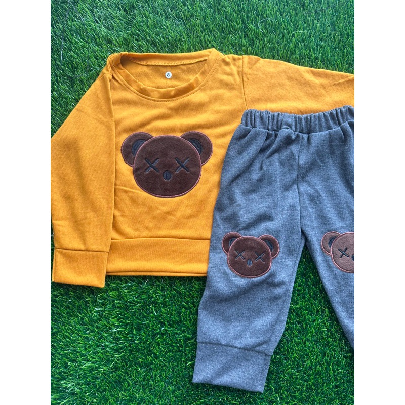 SETELAN ANAK UNISEX BEAR COKLAT FULL BORDIR / BAJU ANAK SET ANAK LAKI LAKI SETELAN KEKINIAN BAJU ANAK PEREMPUAN KJ