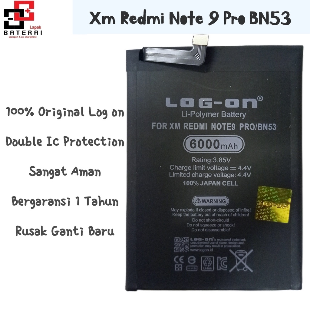 Log on - BN53 Redmi Note 9 PRO / Redmi Note 10 Pro Double IC Battery Baterai Batre
