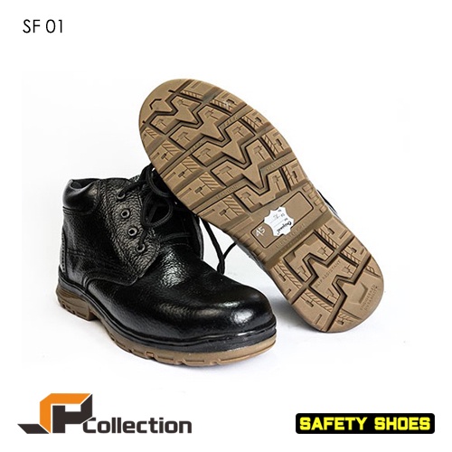 SPC Sepatu Safety SF 01 Bahan Kulit Sapi Asli Sol Sudah Dijahit Memutar Anti Selip ada Besi Pengaman
