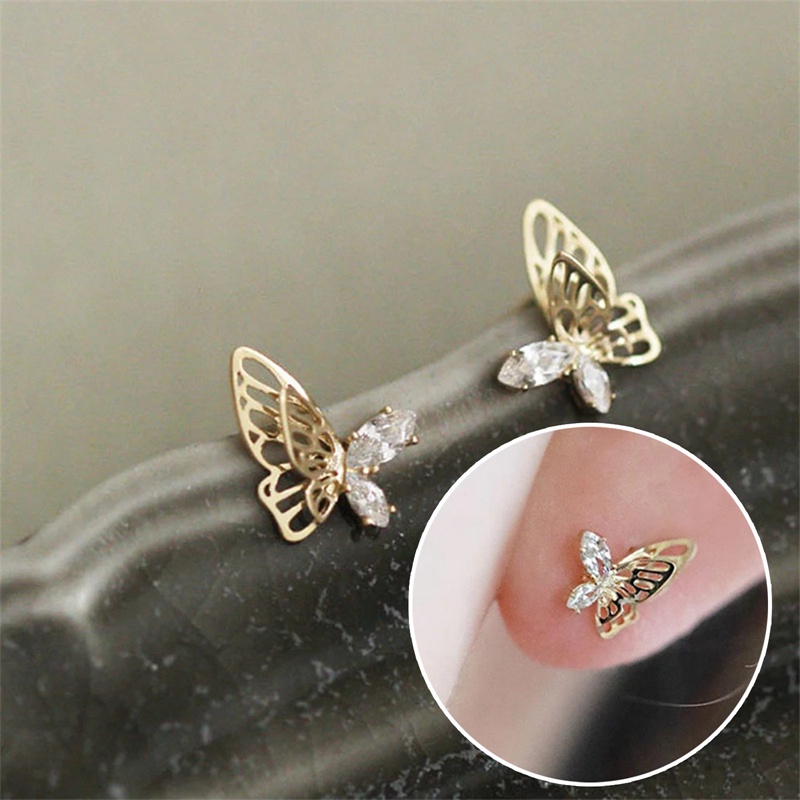 Anting Pejantan Kupu-Kupu Warna Emas Segar Wanita Anting Cocok Mewah Dengan Batu CZ Mempesona Perhiasan Perempuan Aesthetic Baru