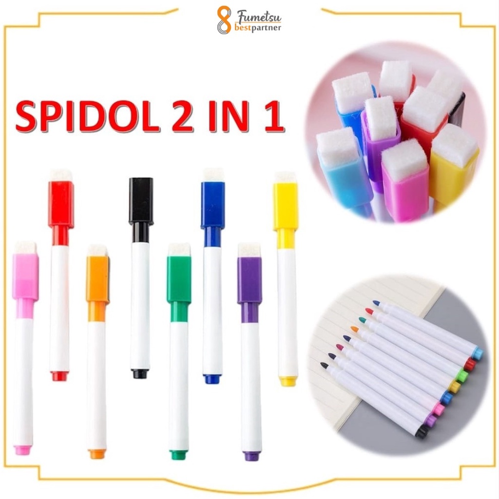 Spidol Papan Tulis White Board Spidol 2In1 Mini Kecil Warna Warni Penghapus Wipe and Clean Whiteboard