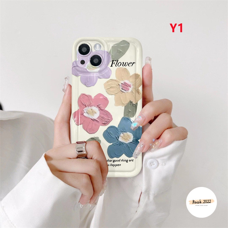 IPHONE Case Bunga Lukisan Cat Minyak Kompatibel Untuk Iphone11 14 13 12 Pro MAX X XS MAX XR 6 6S 7 8 Plus Shockproof Airbag Clear Fresh Art Flower Tulips Soft Phone Case TPU Penutup Belakang