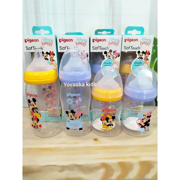 Botol Pigeon ORI Disney Baby SoftTouch  System Wide Neck BPA Free 240Ml/160Ml