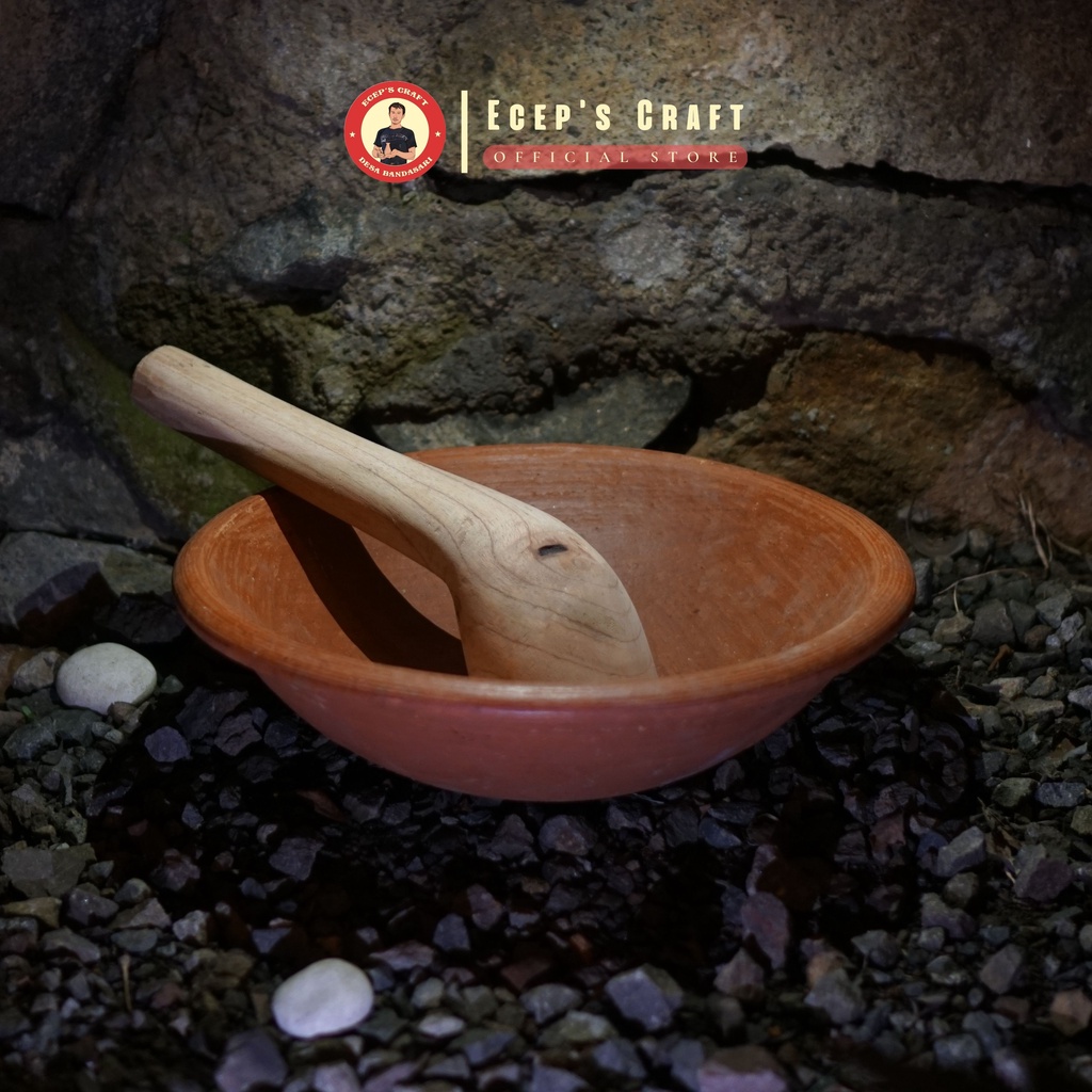 Cobek Jumbo + Ulekan Kayu | Asli Tanah liat