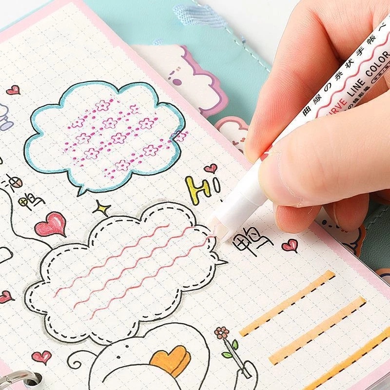 Lucu Double Line Pattern Outline Marker Pen Hand Copy Akun Multi-Warna Curve Pulpen Cepat Kering Mark Notes Lukisan Stabilo